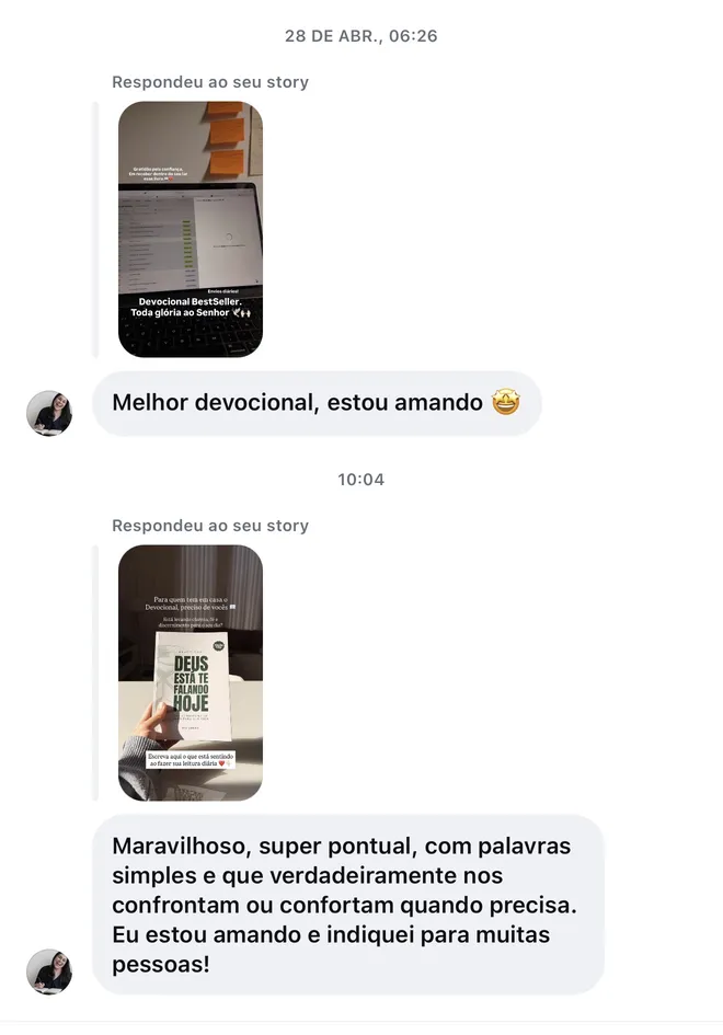Print de leitora elogiando o devocional
